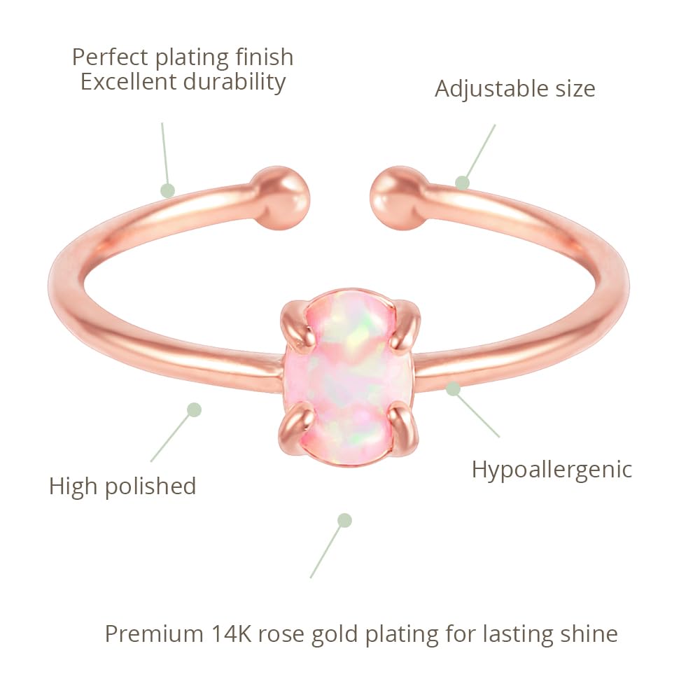 18K Rose Gold Plated Opal Ring, White/Green/Pink Opal, Adjustable Size - Image 3