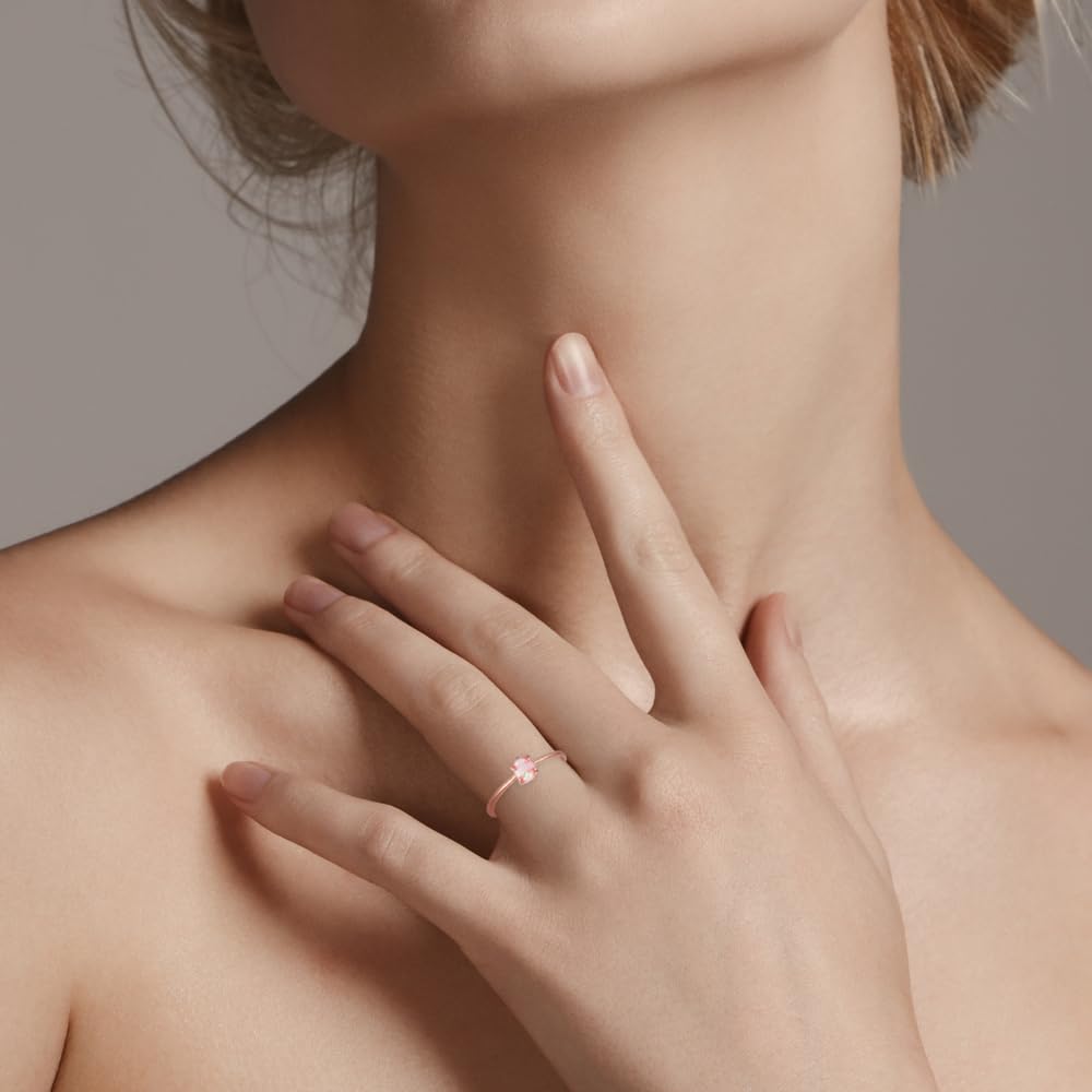 18K Rose Gold Plated Opal Ring, White/Green/Pink Opal, Adjustable Size - Image 4