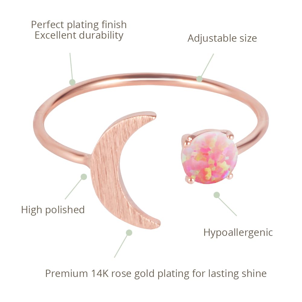 18K Rose/White/Yellow Gold Plated Moon Opal Ring, White/Green/Pink Opal, Adjustable Size - Image 3