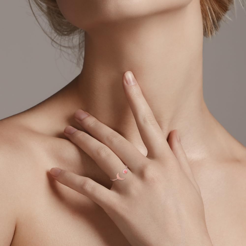 18K Rose/White/Yellow Gold Plated Moon Opal Ring, White/Green/Pink Opal, Adjustable Size - Image 4