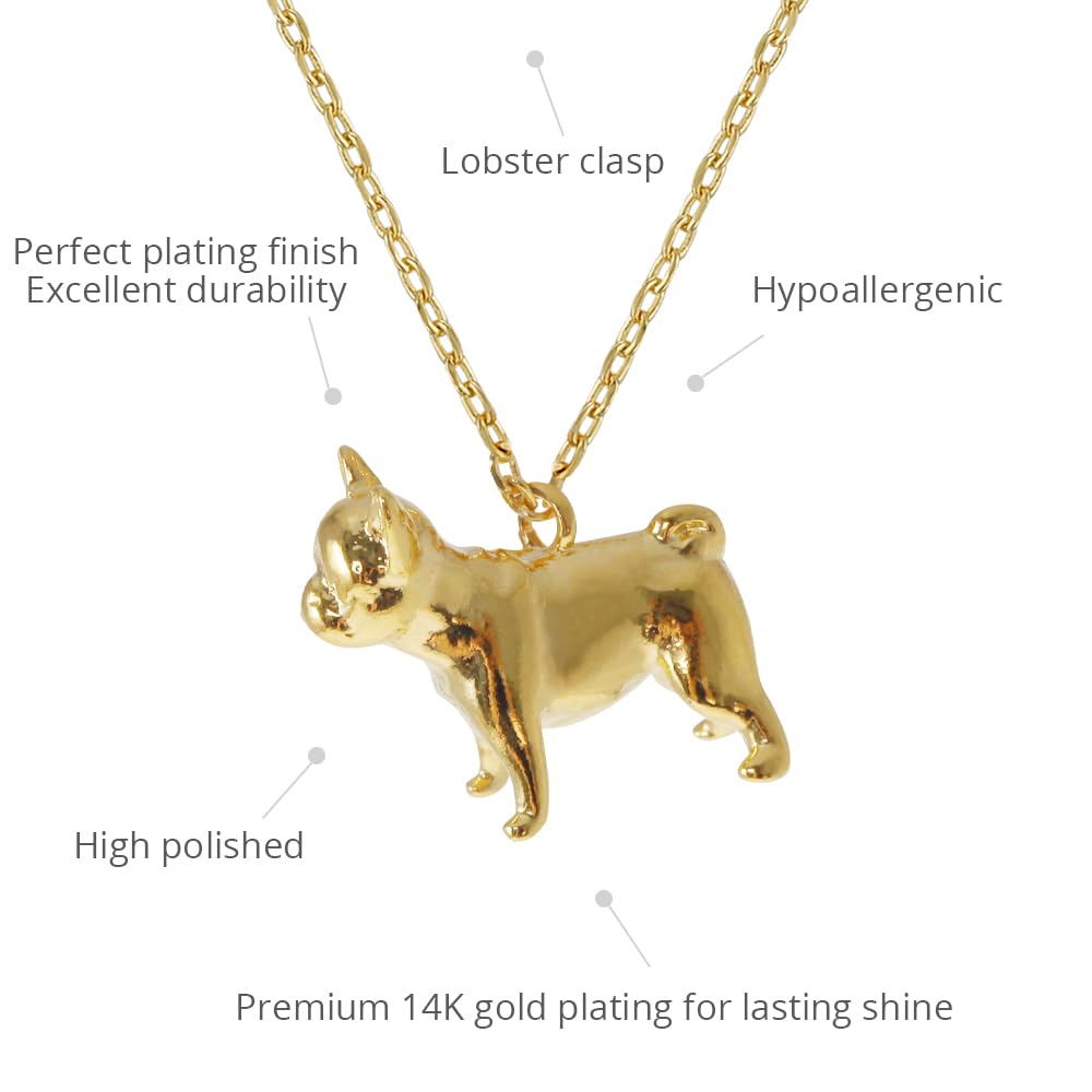 3D French Bulldog Necklace – MUSTHAVE 18K Gold Plated Minimal Bulldog Pendant, Dainty Animal Jewelry for Women, Pet Lover Gift, 16+2", 3D Dog Pendant Necklace, Message Card, Dogmom, Dogperson (Yellow Gold) - Image 3