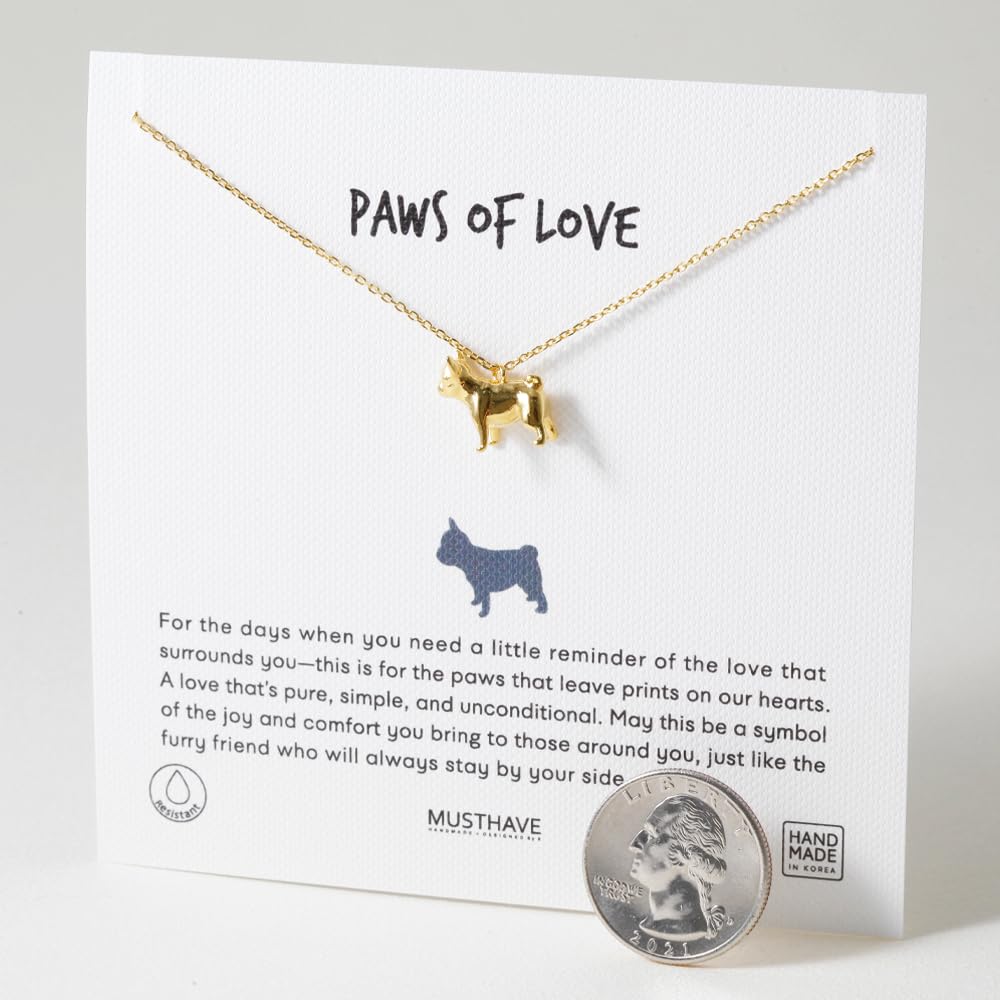 3D French Bulldog Necklace – MUSTHAVE 18K Gold Plated Minimal Bulldog Pendant, Dainty Animal Jewelry for Women, Pet Lover Gift, 16+2", 3D Dog Pendant Necklace, Message Card, Dogmom, Dogperson (Yellow Gold) - Image 4