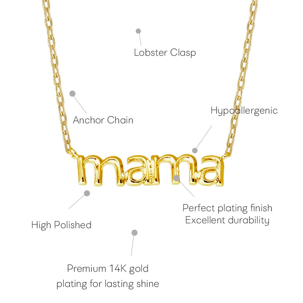 Mama Lettering Pendant Necklace, MUSTHAVE 18K Gold Plated Dainty Mama Pendant, Minimalist Jewelry, Mother’s Day Gift for Mom, Everyday Layering Necklace, Gift for Mom, Mother's day, Message Card, 16+2" Chain (Yellow Gold) - Image 3