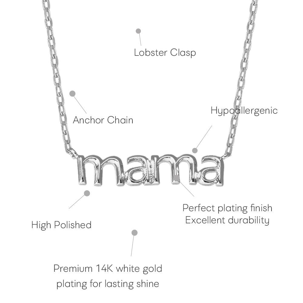 Mama Lettering Pendant Necklace, MUSTHAVE 18K Gold Plated Dainty Mama Pendant, Minimalist Jewelry, Mother’s Day Gift for Mom, Everyday Layering Necklace, Gift for Mom, Mother's day, Message Card, 16+2" Chain (White Gold) - Image 3