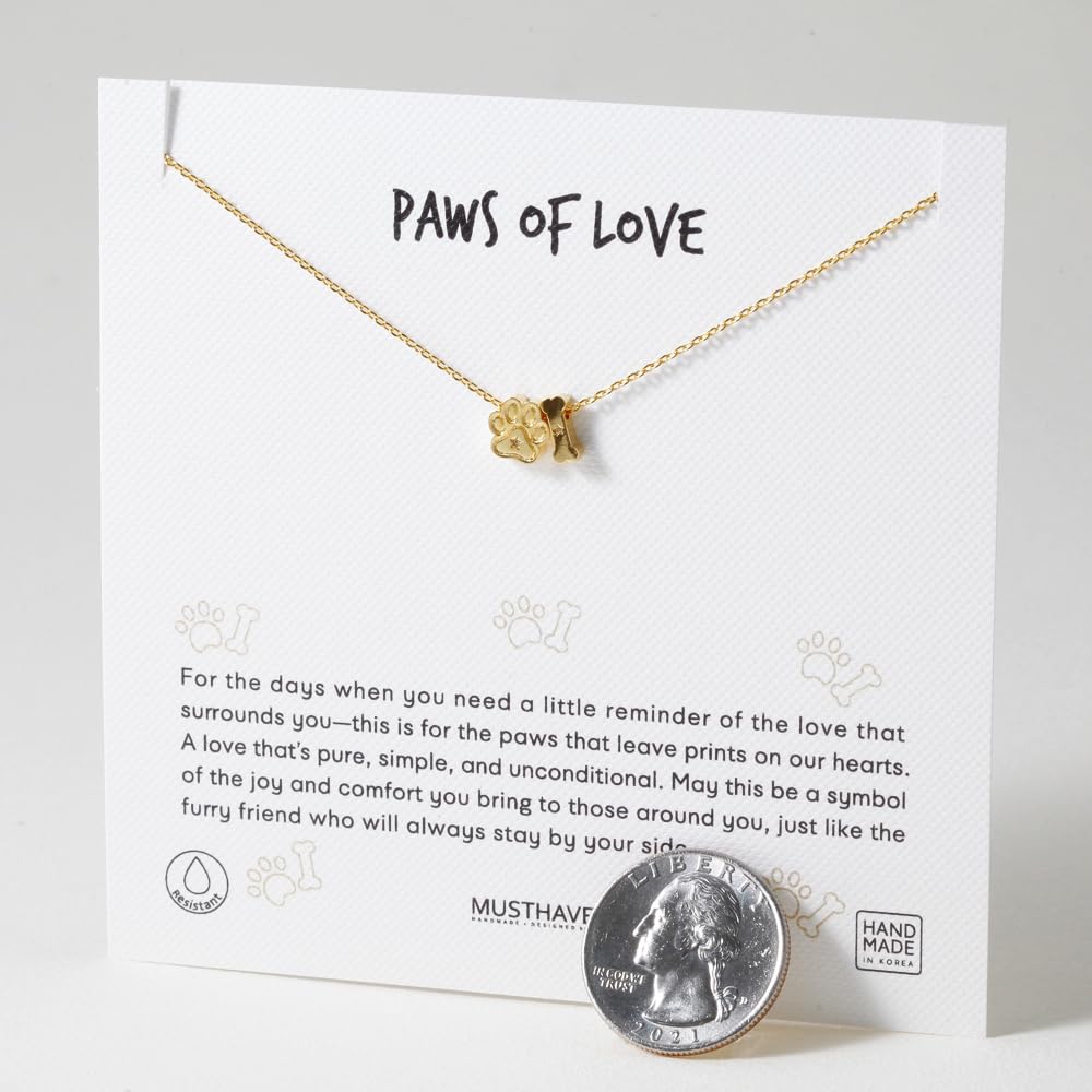 Paw and Bone Necklace – MUSTHAVE 18K Gold Plated Pet Lover Jewelry, Dog Mom Gift, Cute Charm Pendant, Dainty Necklace for Women, Minimalist Dog Jewelry, Message Card, Dogmom, Dogperson, 16+2 inch Extender (White Gold) - Image 4