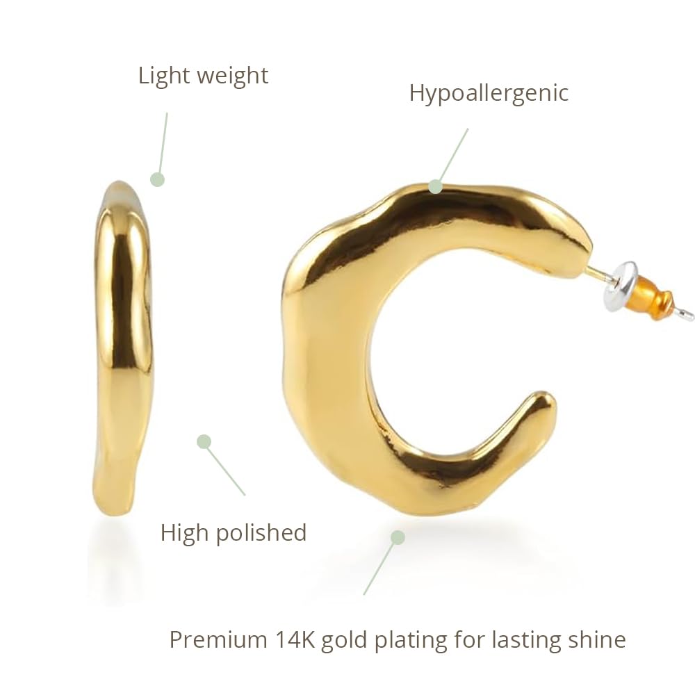 MUSTHAVE Chunky Style Hoop Series, 18K Gold plated Earrings for Women, Lightweight, Yellow color, Huggie, Fashion Jewelry for Girls - Image 3