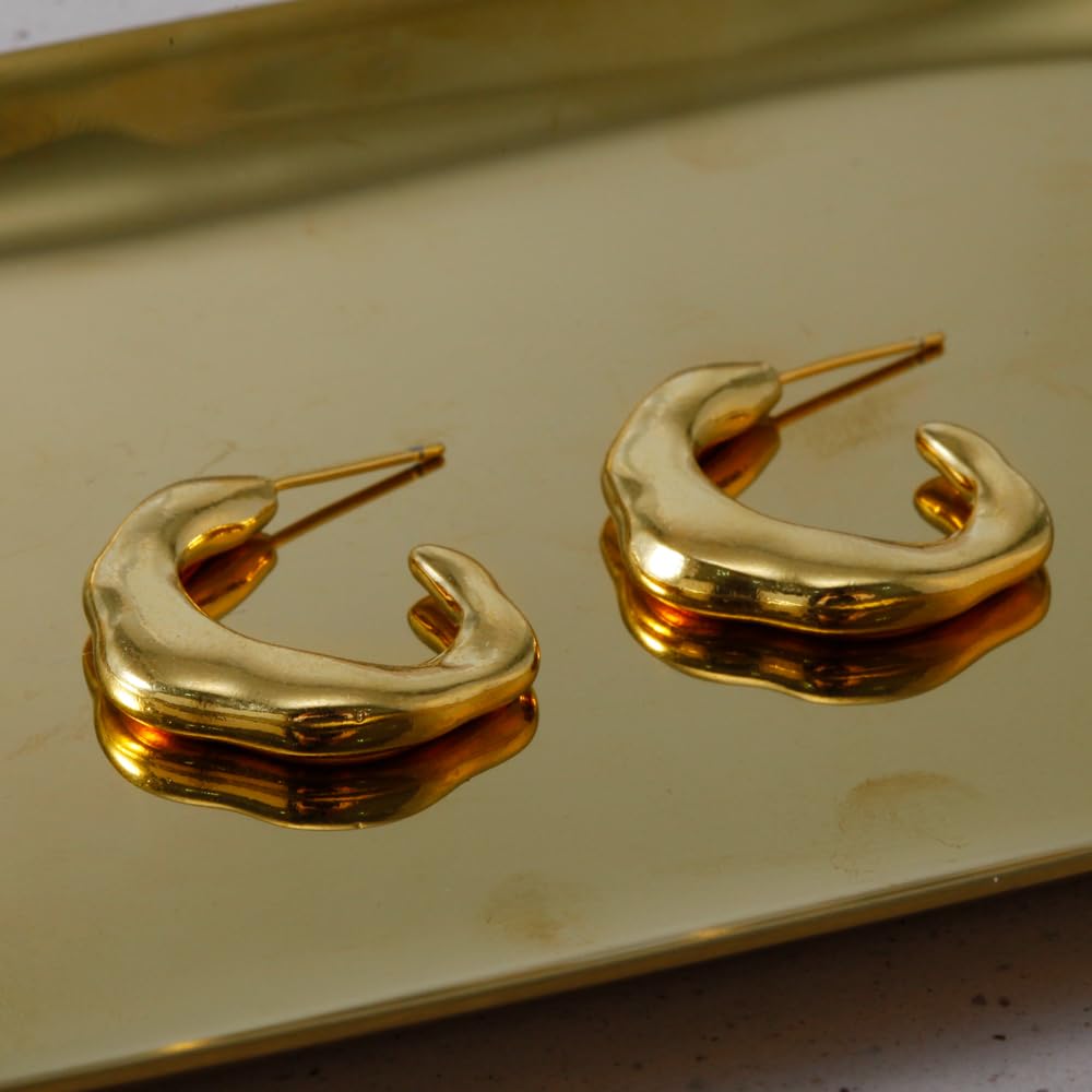 MUSTHAVE Chunky Style Hoop Series, 18K Gold plated Earrings for Women, Lightweight, Yellow color, Huggie, Fashion Jewelry for Girls - Image 4