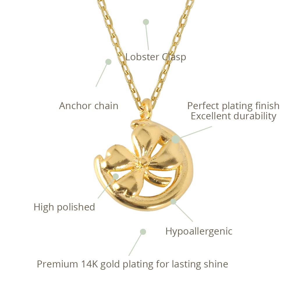 MUSTHAVE Good Luck 18K Gold Plated Necklace with message card, yellow gold color, Anchor Chain, Best Gift Necklace, Size 16 inch + 2 inch Extender, Gift card, Key, Monstera, Moon, Clover, whale tail, fluke - Image 3