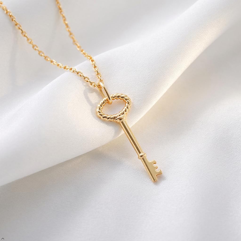 MUSTHAVE Minimalist Gold Key Necklace – Statement Minimal Style, GIFT FOR HER, ANNIVERSARY, 14K Gold-Plated Brass, Anchor Chain 16”+2”, Lock & Love Jewelry, Designed & Made in Korea - Image 7