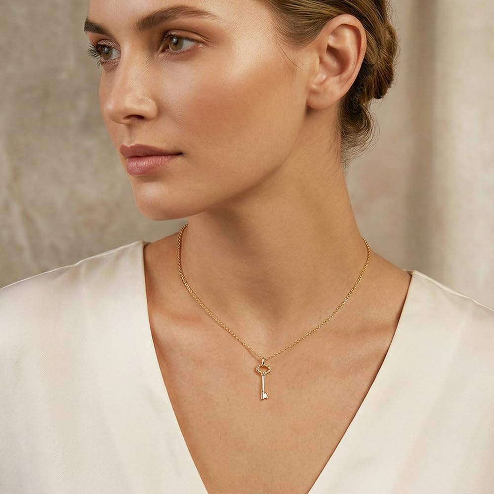 MUSTHAVE Minimalist Gold Key Necklace – Statement Minimal Style, GIFT FOR HER, ANNIVERSARY, 14K Gold-Plated Brass, Anchor Chain 16”+2”, Lock & Love Jewelry, Designed & Made in Korea - Image 4