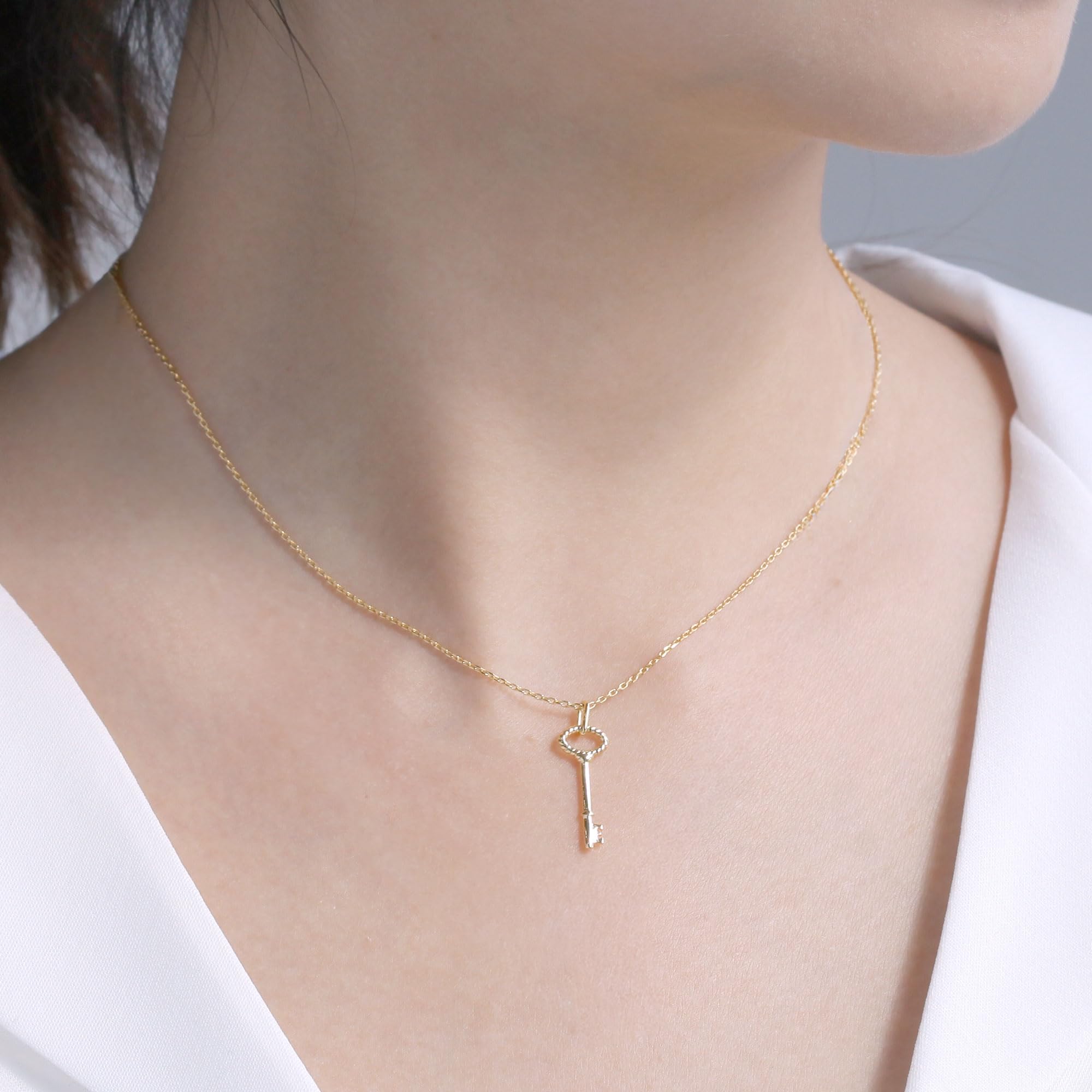 MUSTHAVE Minimalist Gold Key Necklace – Statement Minimal Style, GIFT FOR HER, ANNIVERSARY, 14K Gold-Plated Brass, Anchor Chain 16”+2”, Lock & Love Jewelry, Designed & Made in Korea - Image 8
