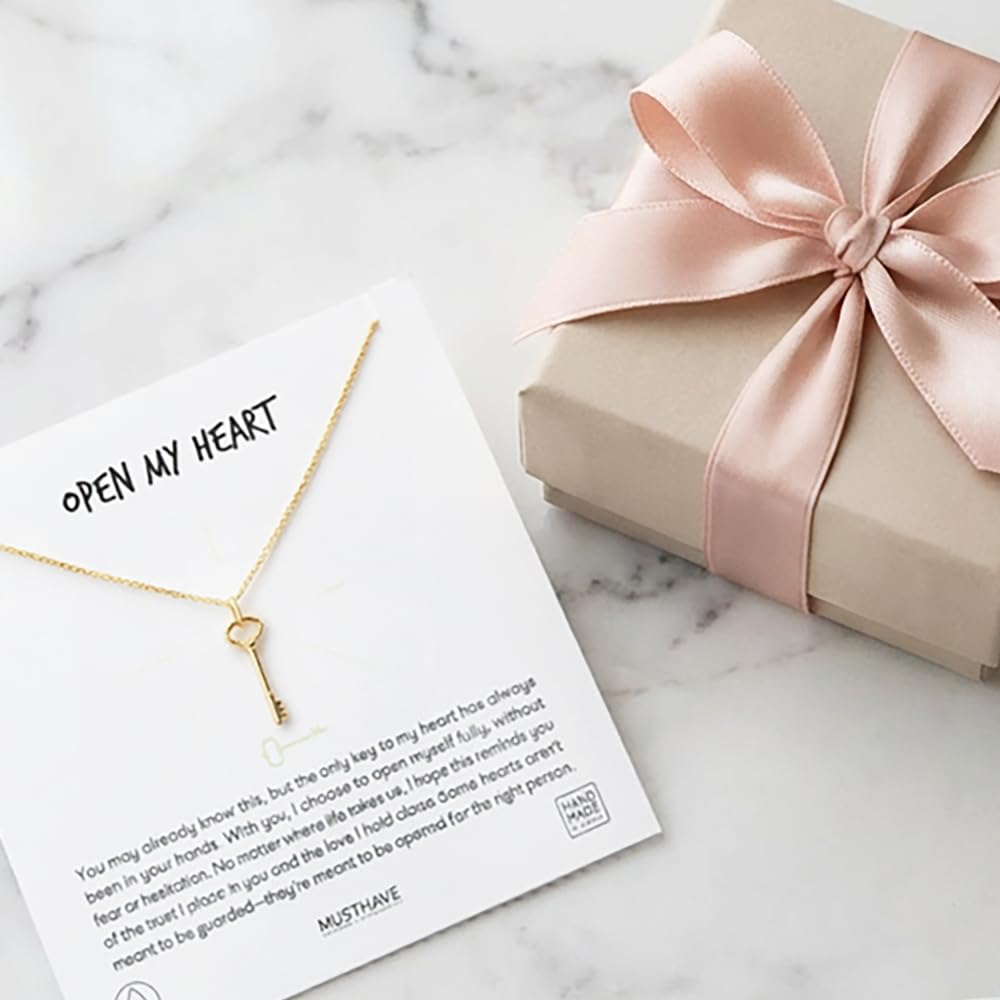 MUSTHAVE Minimalist Gold Key Necklace – Statement Minimal Style, GIFT FOR HER, ANNIVERSARY, 14K Gold-Plated Brass, Anchor Chain 16”+2”, Lock & Love Jewelry, Designed & Made in Korea - Image 3