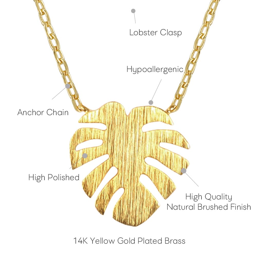 MUSTHAVE Monstera Leaf 18K Gold Plated Necklace With Message Card, Yellow and White Color, Anchor Chain, Best Gift Necklace, Size 16 inch + 2 inch Extender, Pendant, Gift Card - Image 3