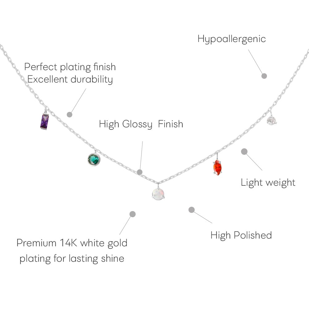 MUSTHAVE Rainbow Charm Necklace, 18K Gold Plated Brass, Pride Jewelry, Colorful Pendant Necklace for Women, LGBTQ+ Gift, Minimal Layering Jewelry, 16+2” Extender, Message card (White Gold) - Image 3