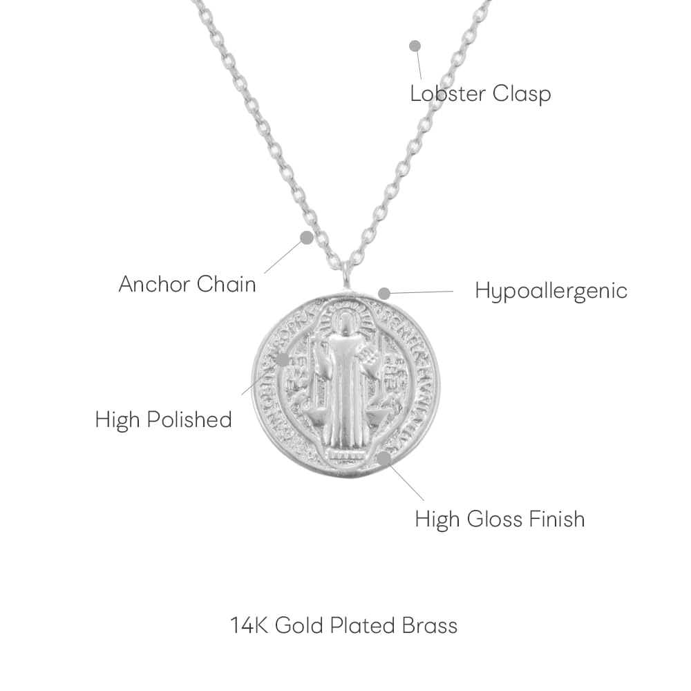 MUSTHAVE ST. Benedict Coin 18K Gold Plated Necklace With Message Card, Yellow and White Color, Anchor Chain, Best Gift Necklace, Size 16 inch + 2 inch Extender, Pendant - Image 3
