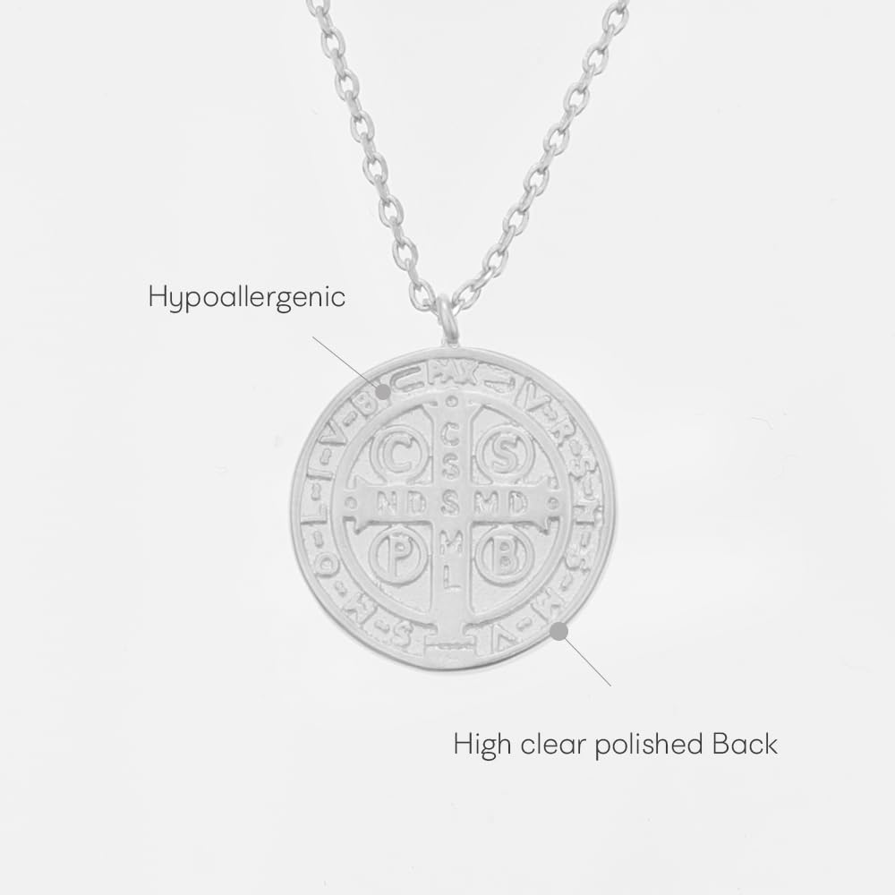 MUSTHAVE ST. Benedict Coin 18K Gold Plated Necklace With Message Card, Yellow and White Color, Anchor Chain, Best Gift Necklace, Size 16 inch + 2 inch Extender, Pendant - Image 4