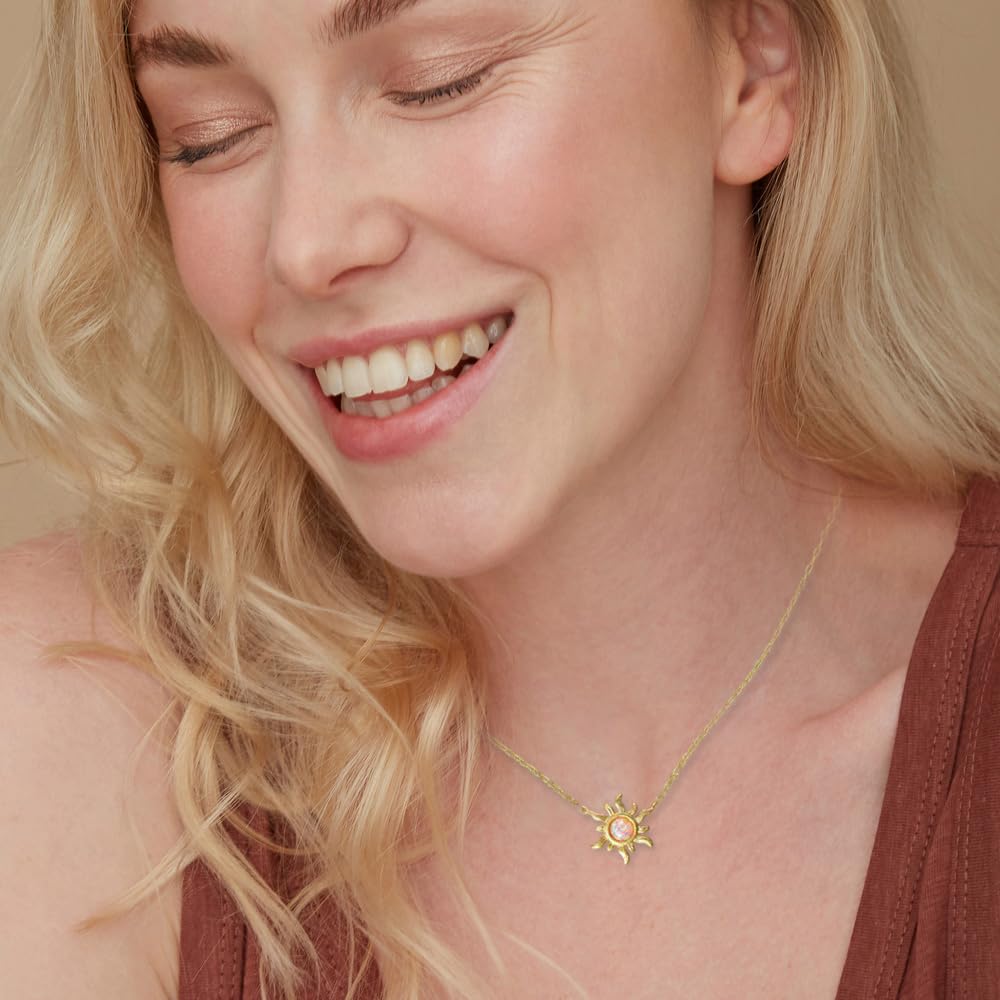 MUSTHAVE Sun Pendant Necklace with Synthetic Opal, 18K Gold Plated Minimalist Dainty Boho Jewelry for Women, Opal Sun Necklace, Gift for Her, Message Card, 16+2 Inch (White Gold) - Image 8