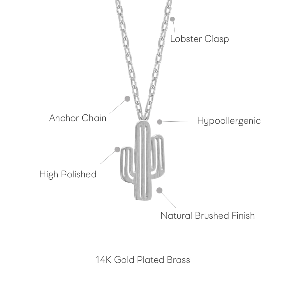 MUSTHAVE Together Cactus 18K Gold Plated Necklace With Message Card, Yellow and White Color, Anchor Chain, Best Gift Necklace, Size 16 inch + 2 inch Extender, Pendant, Gift Card - Image 3