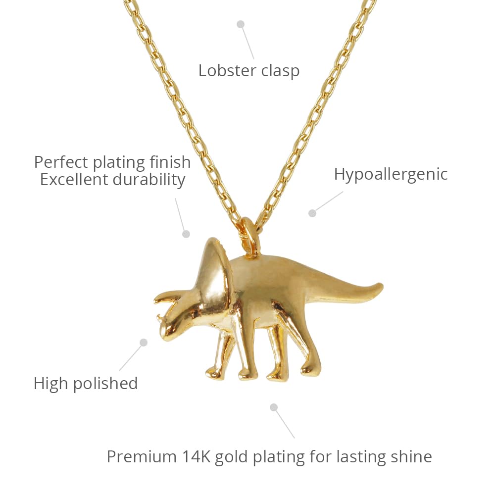 MUSTHAVE Triceratops Cute Dinasour Necklace for Women – 18K Gold Plated Triceratops Dino Pendant, Dainty Jewelry with 16+2" Adjustable Chain, Gift-Ready with Message Card (Yellow Gold) - Image 3