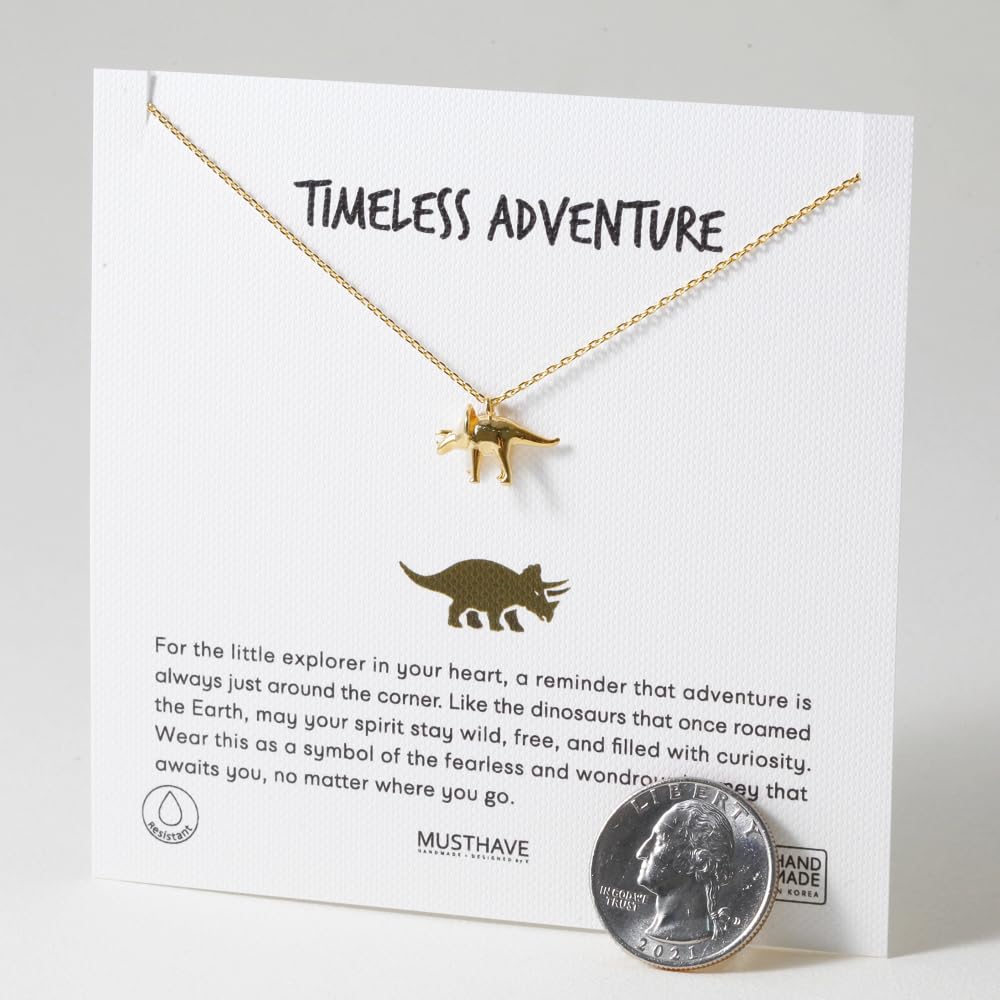 MUSTHAVE Triceratops Cute Dinasour Necklace for Women – 18K Gold Plated Triceratops Dino Pendant, Dainty Jewelry with 16+2" Adjustable Chain, Gift-Ready with Message Card (Yellow Gold) - Image 4