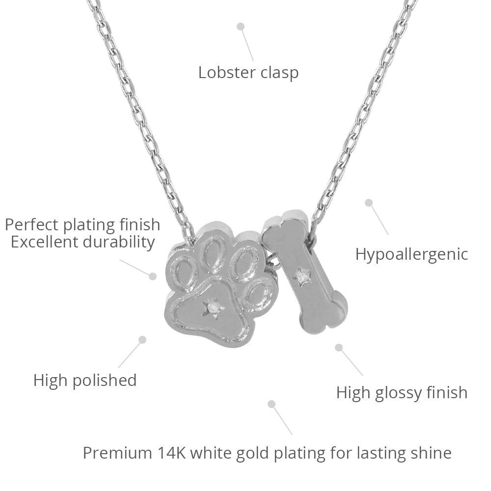 Paw and Bone Necklace – MUSTHAVE 18K Gold Plated Pet Lover Jewelry, Dog Mom Gift, Cute Charm Pendant, Dainty Necklace for Women, Minimalist Dog Jewelry, Message Card, Dogmom, Dogperson, 16+2 inch Extender (White Gold) - Image 3