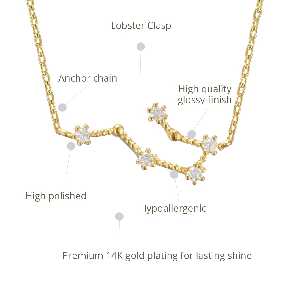Zodiac 18K Gold Plated CZ Necklace With Message Card, Yellow Gold Color, Anchor Chain, Best Gift Necklace, Size 16 inch + 2 inch Extender, Pendant, Constellation, Gift Card - Image 4